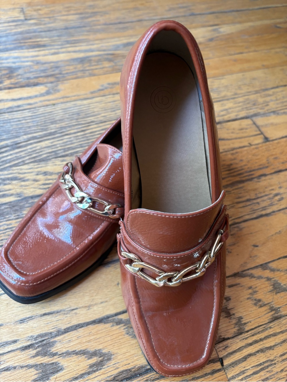 Urban Outfitters Brown Patent Leather Chain-Trim Loafers
